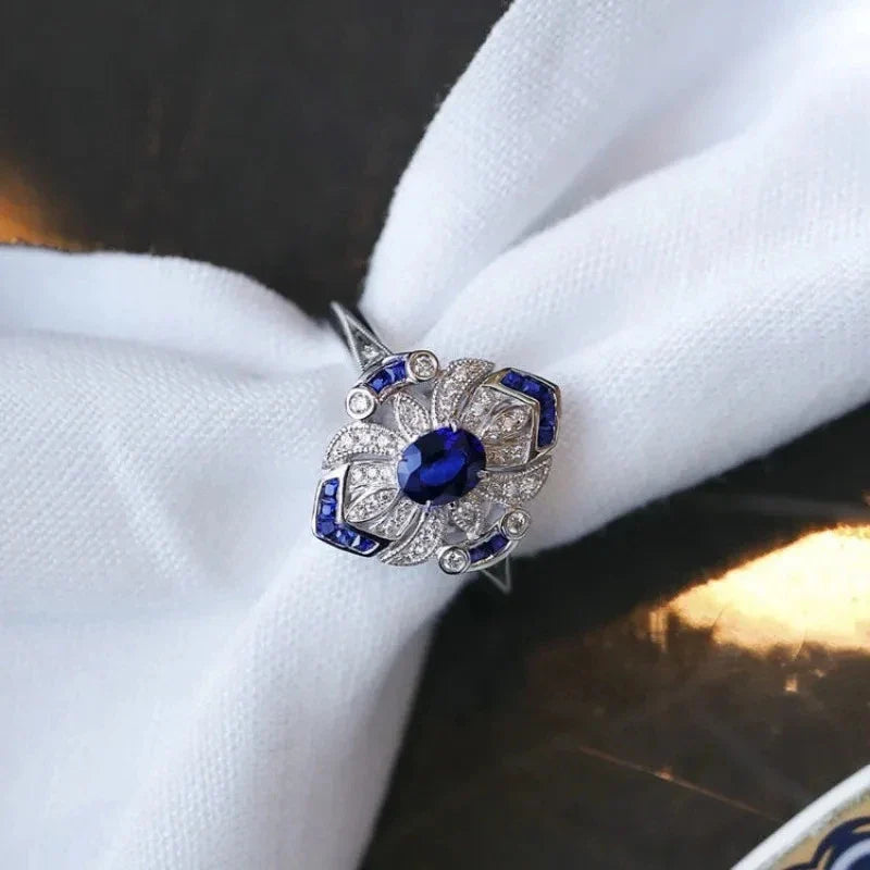 Fashion classic luxury women's light blue sapphire ring